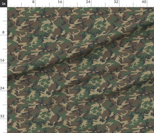 Woodland Camo Scale Camouflage Green Brown Beige Army Outdoors Custom Printed Fabric by Spoonflower Various Fabrics by the Yard or Fat Quarter